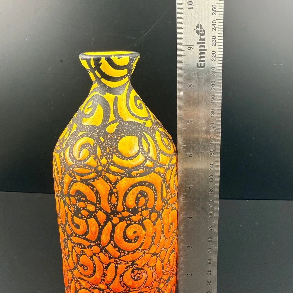 Alvino Bagni for Raymor Sgraffito Italian Pottery Vase Orange Yellow Mid Century